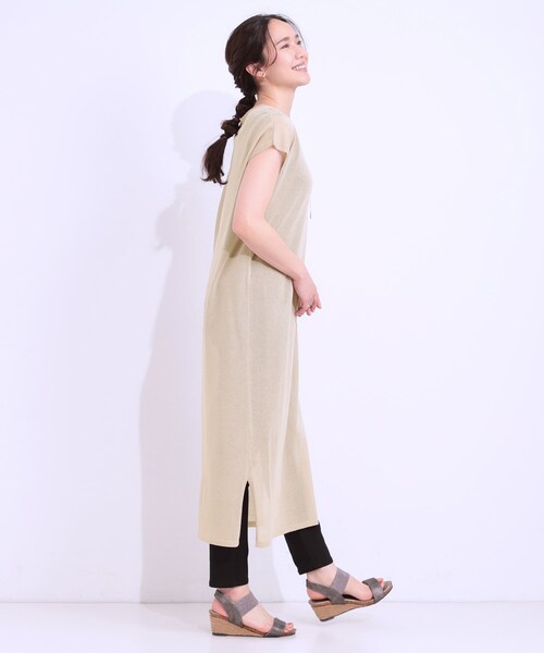 crewre シアーニットストレートワンピース beige long crewre online shop / シアーニットストレートワンピース