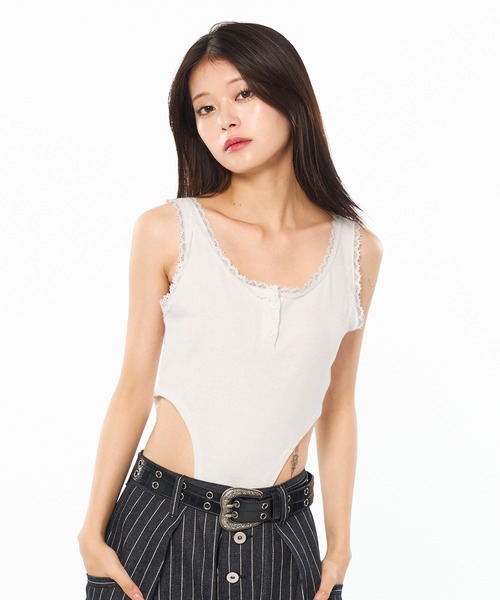 セール】ASSORT LACE CAMI HENRY NECK BODY SUIT / アソート