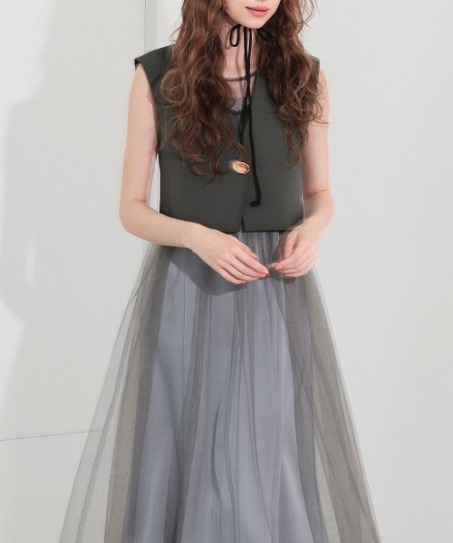 DONOBAN（ドノバン）の「【ANDRESD】short gilet set tulle dress パーティー 結婚式 お呼ばれ 同窓会（ドレス・レディース・グレー/ブラック・L/M/S）」の8枚目の写真