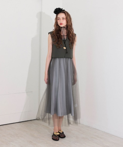 DONOBAN（ドノバン）の「【ANDRESD】short gilet set tulle dress パーティー 結婚式 お呼ばれ 同窓会（ドレス・レディース・グレー/ブラック・L/M/S）」の3枚目の写真