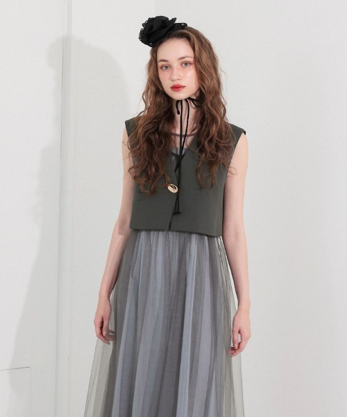 DONOBAN（ドノバン）の「【ANDRESD】short gilet set tulle dress パーティー 結婚式 お呼ばれ 同窓会（ドレス・レディース・グレー/ブラック・L/M/S）」の12枚目の写真