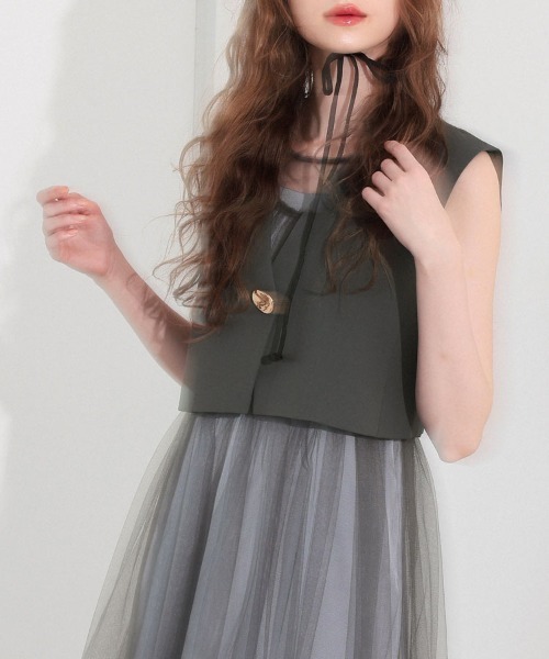 DONOBAN（ドノバン）の「【ANDRESD】short gilet set tulle dress パーティー 結婚式 お呼ばれ 同窓会（ドレス・レディース・グレー/ブラック・L/M/S）」の6枚目の写真