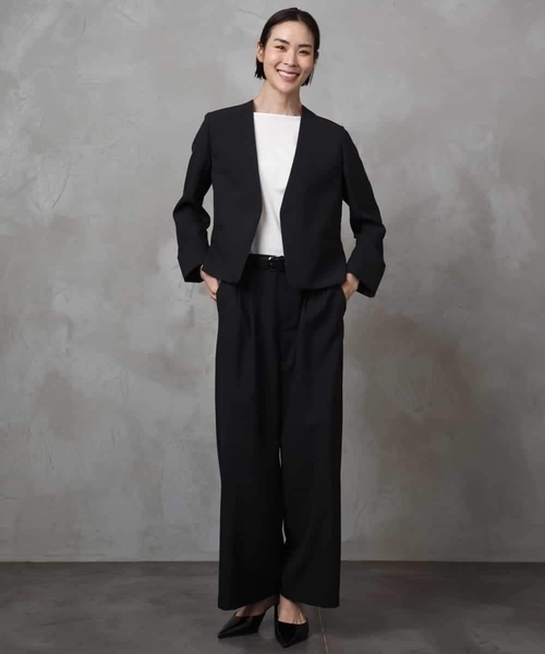 MICHEL KLEIN（ミッシェル・クラン）の「[機能性素材]ドライノーカラージャケット(セットアップ対応)（ノーカラージャケット・レディース・ブラック/ライトグレー・38）」の6枚目の写真