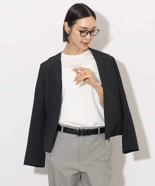 MICHEL KLEIN（ミッシェル・クラン）の「[機能性素材]ドライノーカラージャケット(セットアップ対応)（ノーカラージャケット・レディース・ブラック/ライトグレー・38）」の17枚目の写真