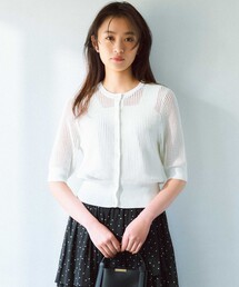メッシュ5分袖ニット カーディガン