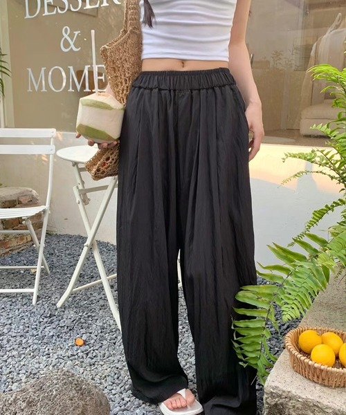 セール】ワイドパンツ リラックスパンツ シワ加工 くしゅくしゅ