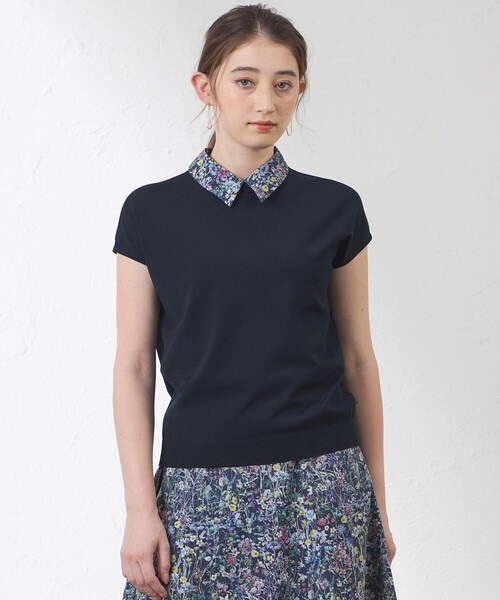 amaca(アマカ)の「【Anniversary Piece】ブライトレーヨン襟付きプルオーバー(ニット/セーター・レディース・ダークネイビー/グリーン/オフホワイト・38)」の3枚目の写真