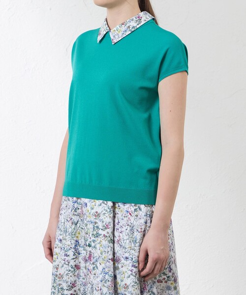 amaca(アマカ)の「【Anniversary Piece】ブライトレーヨン襟付きプルオーバー(ニット/セーター・レディース・ダークネイビー/グリーン/オフホワイト・38)」の7枚目の写真