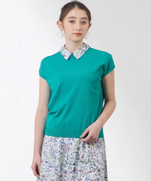 amaca(アマカ)の「【Anniversary Piece】ブライトレーヨン襟付きプルオーバー(ニット/セーター・レディース・ダークネイビー/グリーン/オフホワイト・38)」の6枚目の写真