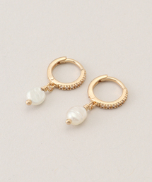 【NOUVEL AMOUR/ヌーベルアムール】MINI HOOPS PEARL(PAIR):ピアス(両耳用)