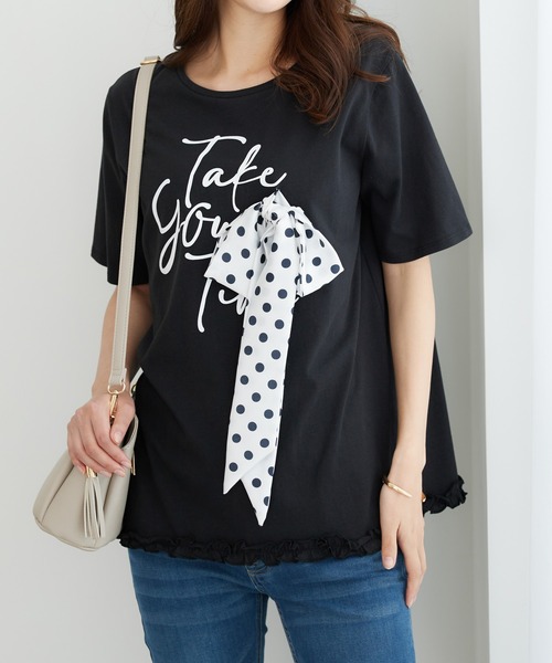 BELLUNA PLUS(ベルーナ)の「リボンモチーフ裾フリルプルオーバー(Tシャツ/カットソー・レディース・フューシャピンク/オフホワイト/ブラック/チャコール・X-LARGE/MEDIUM/LARGE)」の12枚目の写真