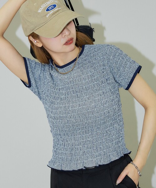 PUBLUX（パブリュクス）の「PUBLUX/パブリュクス シャーリング デザイン チェック プルオーバーシャツ（シャツ/ブラウス・レディース・ネイビー/レッド/ブラック・ﾌﾘ-）」の2枚目の写真