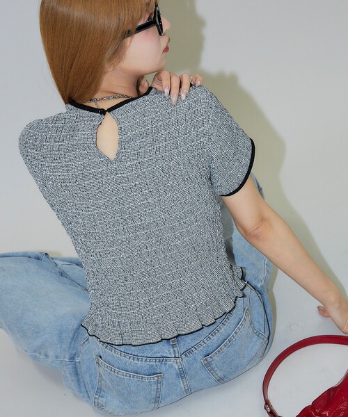 PUBLUX（パブリュクス）の「PUBLUX/パブリュクス シャーリング デザイン チェック プルオーバーシャツ（シャツ/ブラウス・レディース・ネイビー/レッド/ブラック・ﾌﾘ-）」の5枚目の写真