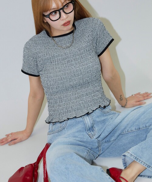 PUBLUX（パブリュクス）の「PUBLUX/パブリュクス シャーリング デザイン チェック プルオーバーシャツ（シャツ/ブラウス・レディース・ネイビー/レッド/ブラック・ﾌﾘ-）」の6枚目の写真