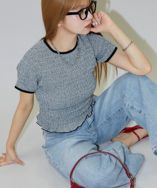 PUBLUX（パブリュクス）の「PUBLUX/パブリュクス シャーリング デザイン チェック プルオーバーシャツ（シャツ/ブラウス・レディース・ネイビー/レッド/ブラック・ﾌﾘ-）」の7枚目の写真