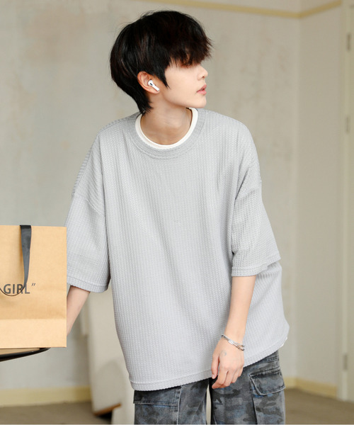 neos(ネオス)の「【neos】ルーズシルエット クルーネック サーマル ワッフル ハーフスリーブ Tシャツ(Tシャツ/カットソー・メンズ・ブルー/ブラック/ライトグレー/グリーン/ラベンダー・MEDIUM/LARGE)」の3枚目の写真