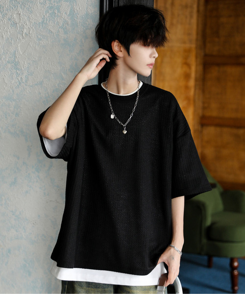 neos(ネオス)の「【neos】ルーズシルエット クルーネック サーマル ワッフル ハーフスリーブ Tシャツ(Tシャツ/カットソー・メンズ・ブルー/ブラック/ライトグレー/グリーン/ラベンダー・MEDIUM/LARGE)」の7枚目の写真