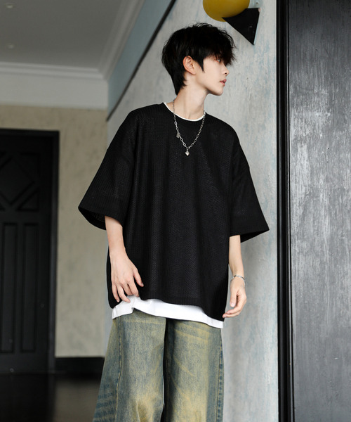 neos(ネオス)の「【neos】ルーズシルエット クルーネック サーマル ワッフル ハーフスリーブ Tシャツ(Tシャツ/カットソー・メンズ・ブルー/ブラック/ライトグレー/グリーン/ラベンダー・MEDIUM/LARGE)」の9枚目の写真