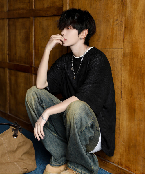 neos(ネオス)の「【neos】ルーズシルエット クルーネック サーマル ワッフル ハーフスリーブ Tシャツ(Tシャツ/カットソー・メンズ・ブルー/ブラック/ライトグレー/グリーン/ラベンダー・MEDIUM/LARGE)」の10枚目の写真