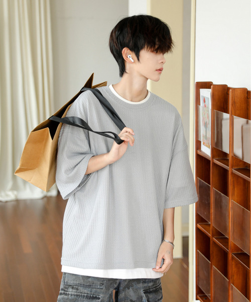 neos(ネオス)の「【neos】ルーズシルエット クルーネック サーマル ワッフル ハーフスリーブ Tシャツ(Tシャツ/カットソー・メンズ・ブルー/ブラック/ライトグレー/グリーン/ラベンダー・MEDIUM/LARGE)」の11枚目の写真
