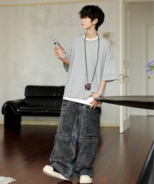neos(ネオス)の「【neos】ルーズシルエット クルーネック サーマル ワッフル ハーフスリーブ Tシャツ(Tシャツ/カットソー・メンズ・ブルー/ブラック/ライトグレー/グリーン/ラベンダー・MEDIUM/LARGE)」の12枚目の写真