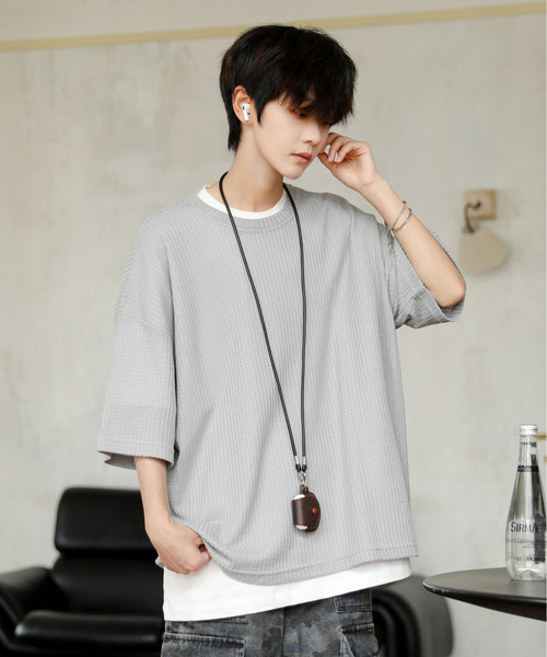 neos(ネオス)の「【neos】ルーズシルエット クルーネック サーマル ワッフル ハーフスリーブ Tシャツ(Tシャツ/カットソー・メンズ・ブルー/ブラック/ライトグレー/グリーン/ラベンダー・MEDIUM/LARGE)」の13枚目の写真