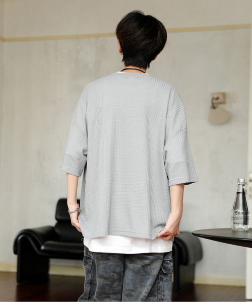 neos(ネオス)の「【neos】ルーズシルエット クルーネック サーマル ワッフル ハーフスリーブ Tシャツ(Tシャツ/カットソー・メンズ・ブルー/ブラック/ライトグレー/グリーン/ラベンダー・MEDIUM/LARGE)」の14枚目の写真