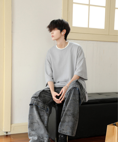neos(ネオス)の「【neos】ルーズシルエット クルーネック サーマル ワッフル ハーフスリーブ Tシャツ(Tシャツ/カットソー・メンズ・ブルー/ブラック/ライトグレー/グリーン/ラベンダー・MEDIUM/LARGE)」の15枚目の写真