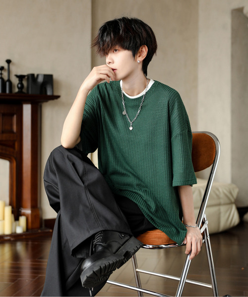 neos(ネオス)の「【neos】ルーズシルエット クルーネック サーマル ワッフル ハーフスリーブ Tシャツ(Tシャツ/カットソー・メンズ・ブルー/ブラック/ライトグレー/グリーン/ラベンダー・MEDIUM/LARGE)」の20枚目の写真