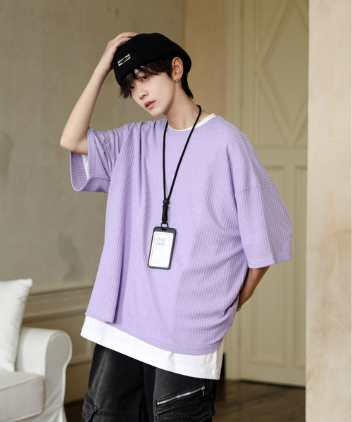 neos(ネオス)の「【neos】ルーズシルエット クルーネック サーマル ワッフル ハーフスリーブ Tシャツ(Tシャツ/カットソー・メンズ・ブルー/ブラック/ライトグレー/グリーン/ラベンダー・MEDIUM/LARGE)」の21枚目の写真