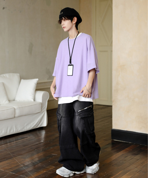 neos(ネオス)の「【neos】ルーズシルエット クルーネック サーマル ワッフル ハーフスリーブ Tシャツ(Tシャツ/カットソー・メンズ・ブルー/ブラック/ライトグレー/グリーン/ラベンダー・MEDIUM/LARGE)」の22枚目の写真