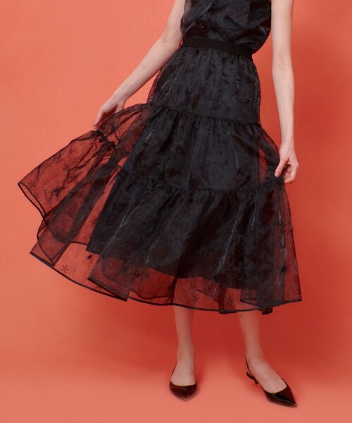 LOULOU WILLOUGHBY】オーガンジーフラワー刺繍スカート