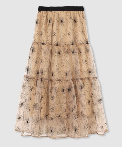 LOULOU WILLOUGHBY】オーガンジーフラワー刺繍スカート