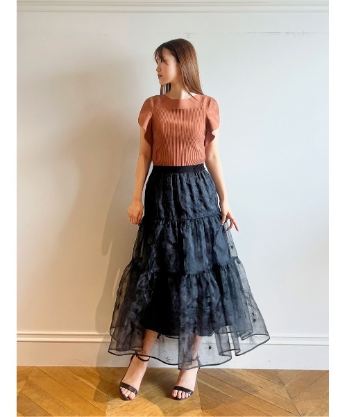 LOULOU WILLOUGHBY】オーガンジーフラワー刺繍スカート