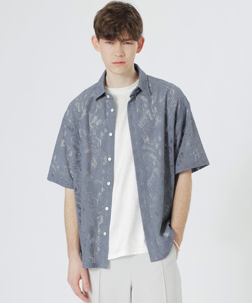 LOVELESS(ラブレス)の「ペイズリーレースショートスリーブシャツ(シャツ/ブラウス・メンズ・オフホワイト/ブルー系その他4/ブラック・M/L)」の1枚目の写真