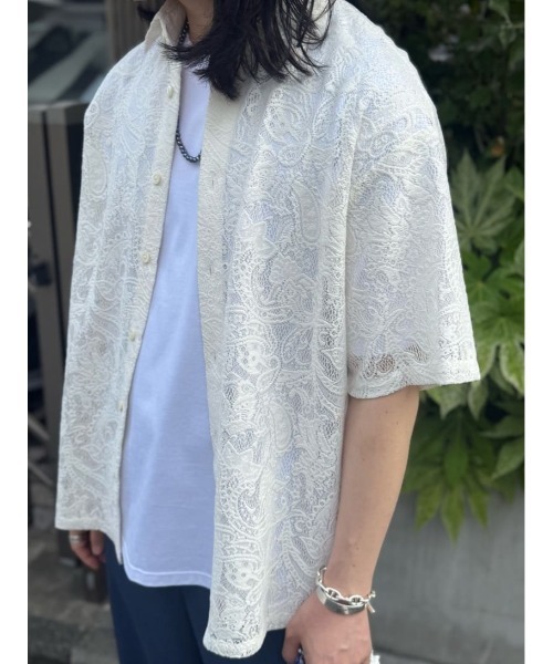 LOVELESS(ラブレス)の「ペイズリーレースショートスリーブシャツ(シャツ/ブラウス・メンズ・オフホワイト/ブルー系その他4/ブラック・M/L)」の5枚目の写真