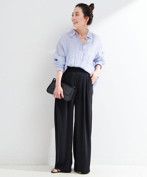 B.C STOCK(ベーセーストック)の「《追加》【WEB限定】ウォッシャブル / タックワイドパンツ(スラックス・レディース・ブラック・SMALL/MEDIUM)」の5枚目の写真
