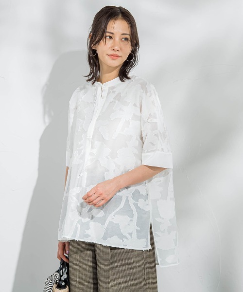 LAUTREAMONT（ロートレアモン）の「シアージャガードブラウス≪手洗い可能≫（シャツ/ブラウス・レディース・グリーン/ホワイト/ブラック・9号）」の7枚目の写真