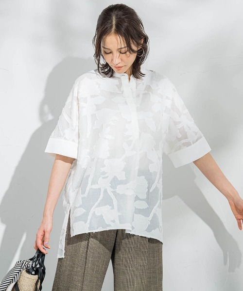 LAUTREAMONT（ロートレアモン）の「シアージャガードブラウス≪手洗い可能≫（シャツ/ブラウス・レディース・グリーン/ホワイト/ブラック・9号）」の8枚目の写真
