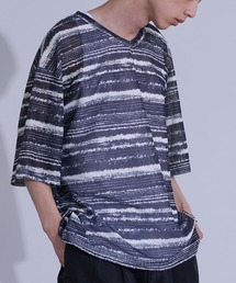 ペイントボーダー柄メッシュ半袖Tシャツ