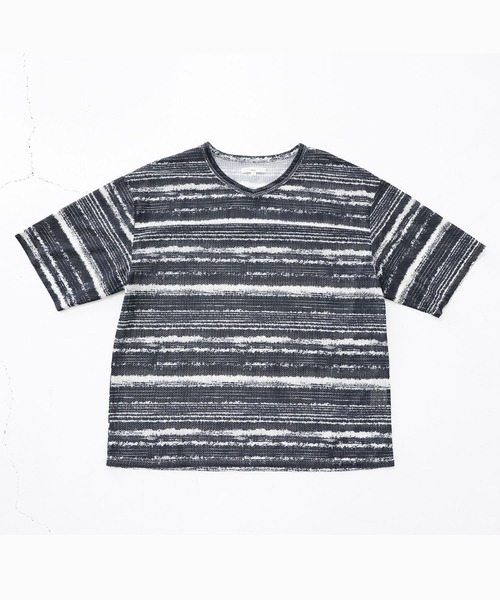 MDR(エムディアール)の「ペイントボーダー柄メッシュ半袖Tシャツ(Tシャツ/カットソー・メンズ・グレイッシュベージュ/ブラック・L/M)」の18枚目の写真