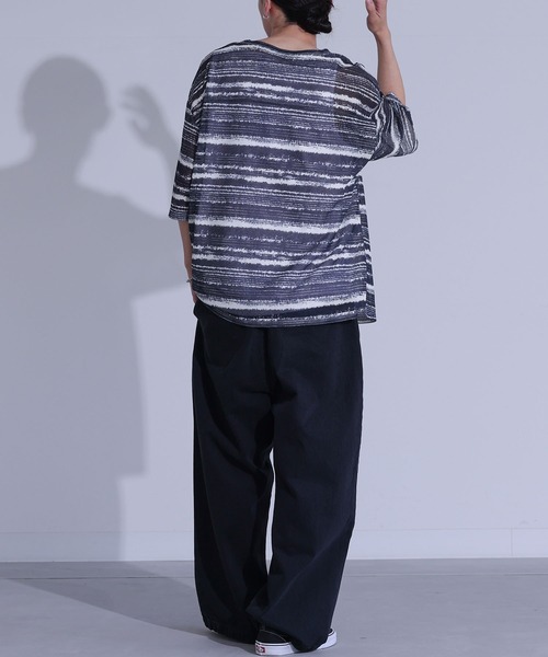 MDR(エムディアール)の「ペイントボーダー柄メッシュ半袖Tシャツ(Tシャツ/カットソー・メンズ・グレイッシュベージュ/ブラック・L/M)」の6枚目の写真