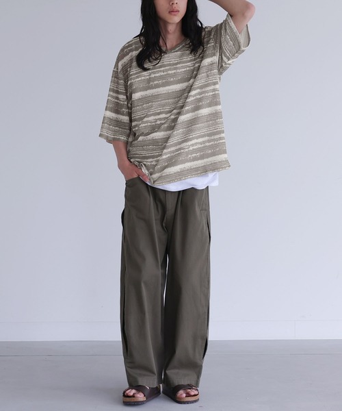 MDR(エムディアール)の「ペイントボーダー柄メッシュ半袖Tシャツ(Tシャツ/カットソー・メンズ・グレイッシュベージュ/ブラック・L/M)」の11枚目の写真