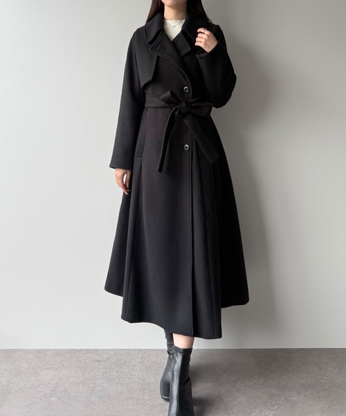 レア⭐︎美品⭐︎pdm ピーディーエム　コート　黒 セール】ステンカラーロングレディコート（ステンカラーコート