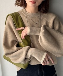 《JaVaジャバコラボ》こなれ感と快適さを両立◎サムホール付き袖リブ配色スウェットライクニット(長袖)