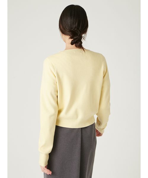 ロゴ刺繍ポケットクルーネックカーディガン／ウォッシャブル