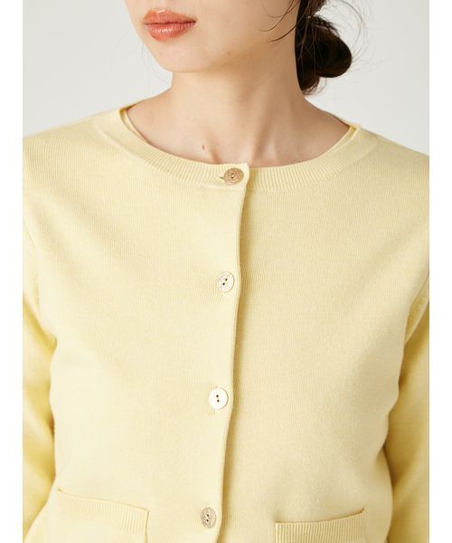 ロゴ刺繍ポケットクルーネックカーディガン／ウォッシャブル