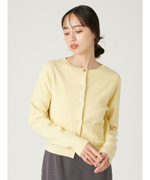 新作完売品フレイアイディー　ロゴ刺繍ポケットクルーネックカーディガン FRAY I.D カーディガン ロゴ刺繍ポケットクルーネックカーディガン