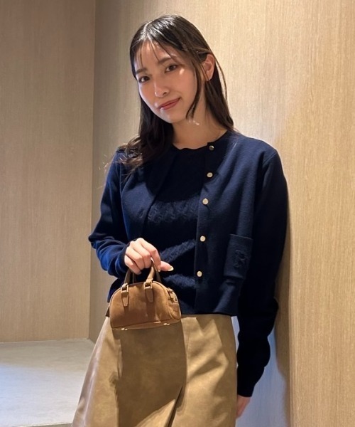 FRAYI.D ロゴ刺繍ポケットネックカーディガン／ウォッシャブル　BRW FRAY I.D｜ロゴ刺繍ポケットネックカーディガン/ウォッシャブル