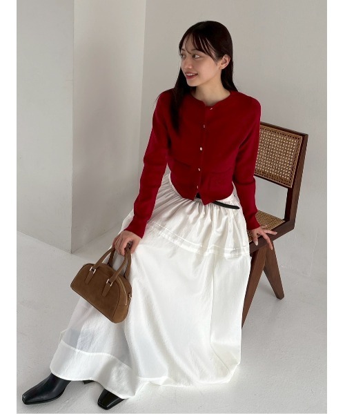 ロゴ刺繍ポケットクルーネックカーディガン／ウォッシャブル